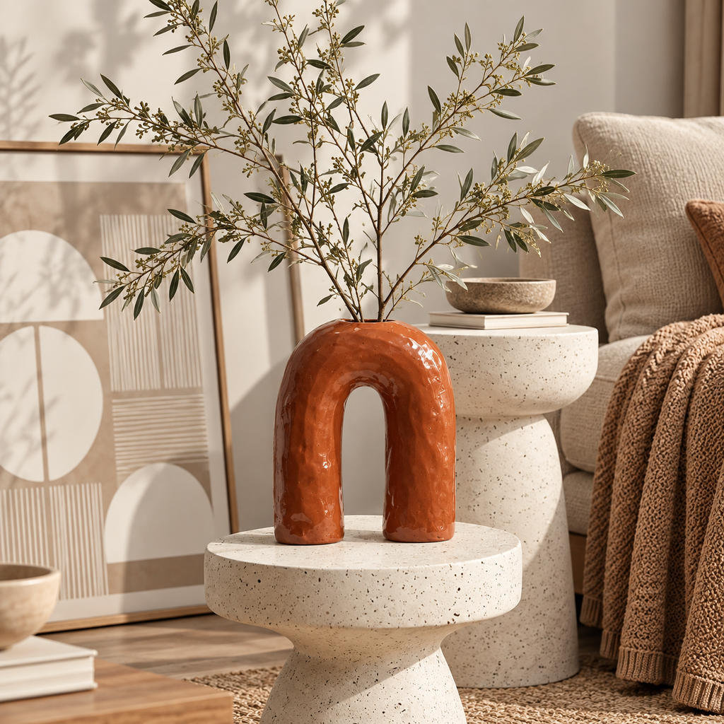 Brązowy wazon ceramiczny z kamionki 29 cm