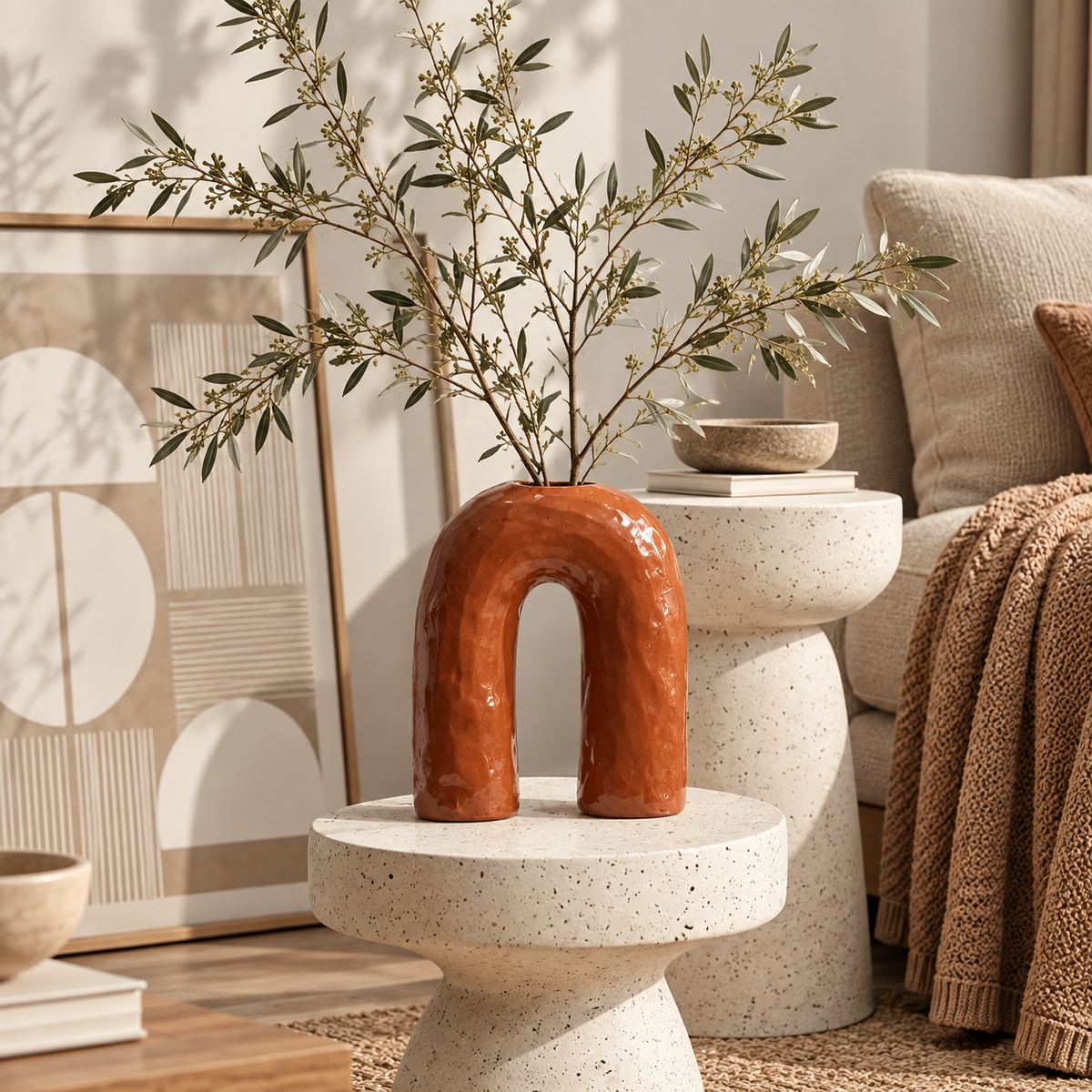 Brązowy wazon ceramiczny z kamionki 29 cm