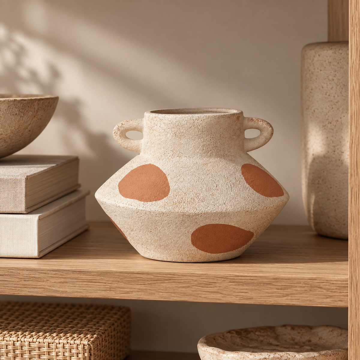 Beżowo-brązowy wazon ceramiczny z kamionki 19 cm