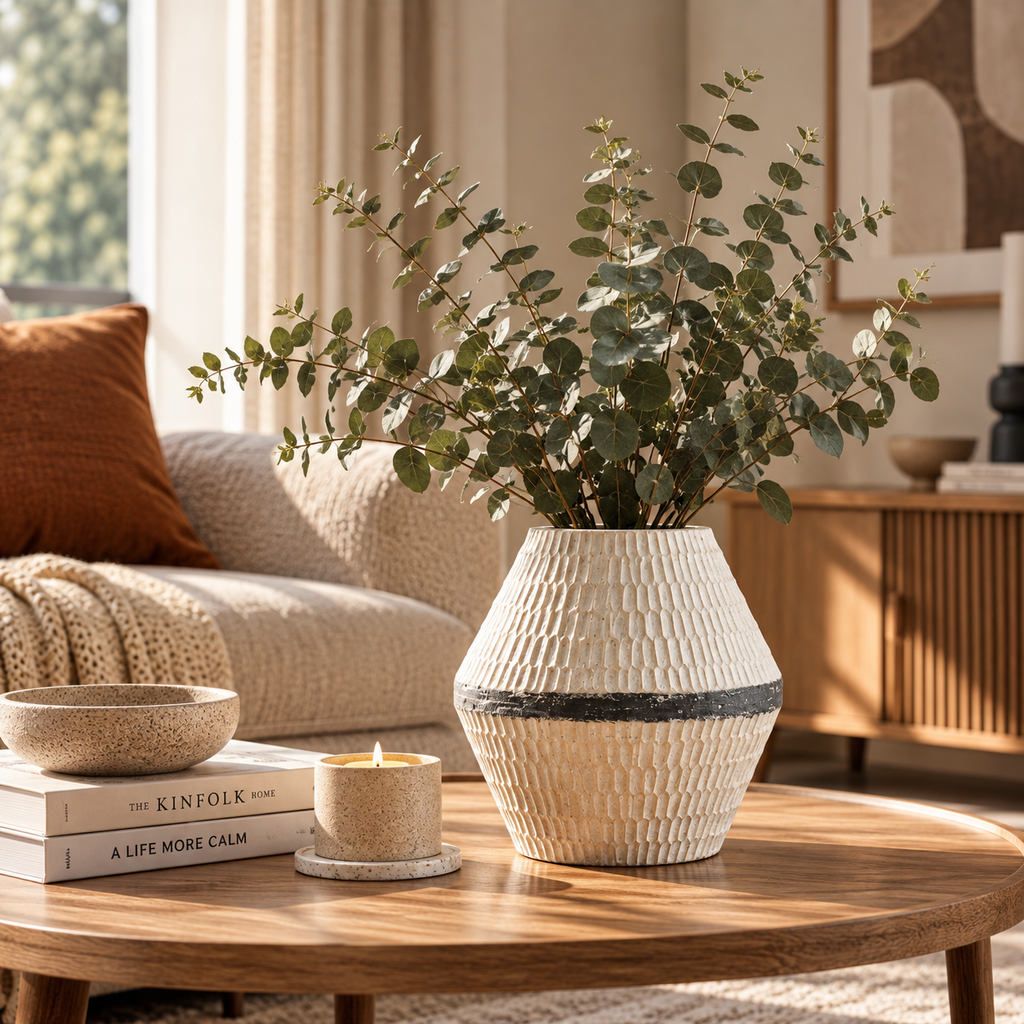 Beżowo-szary wazon dekoracyjny ceramiczny 30 cm