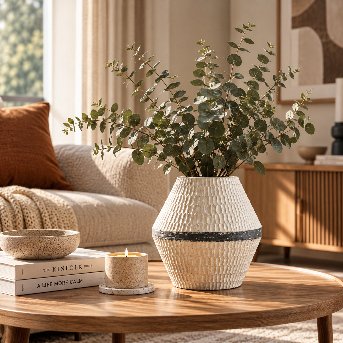 Beżowo-szary wazon dekoracyjny ceramiczny 30 cm